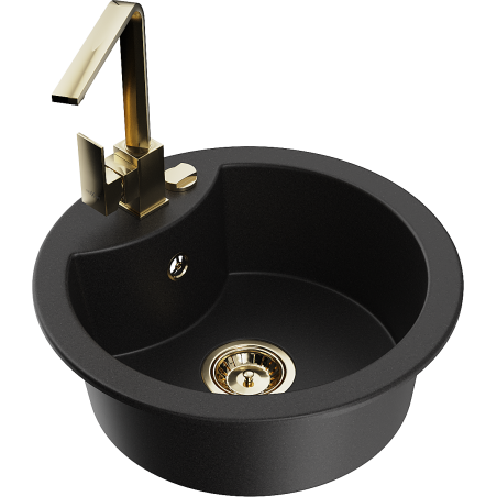 Mexen Diego fregadero de granito de 1 cubeta con grifo de cocina Rita, negro - 6512-77-670300-50
