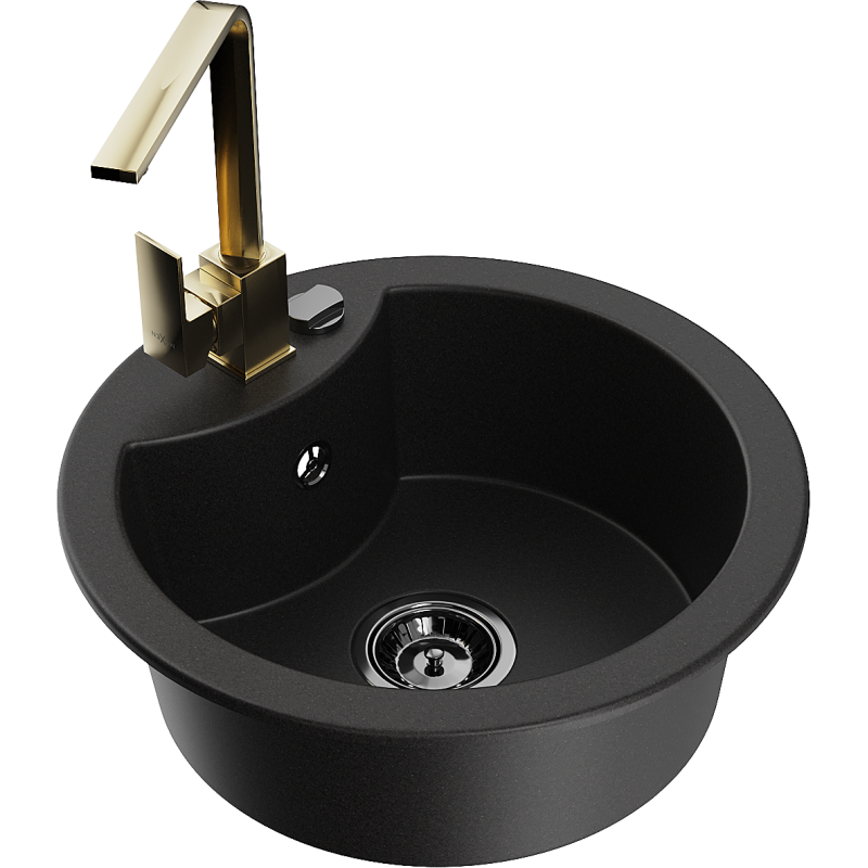 Mexen Diego 1-bowl granite kitchen sink with Rita tap, black - 6512-77-670300-50-B