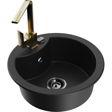 Mexen Diego 1-bowl granite kitchen sink with Rita tap, black - 6512-77-670300-50-B