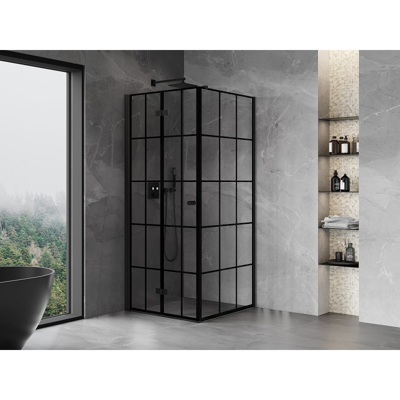Mexen Mist-F kokkuvolditav dušinurk vasak 85 x 85 cm, must ruut, must - 8A6T-085-085-70-77-L