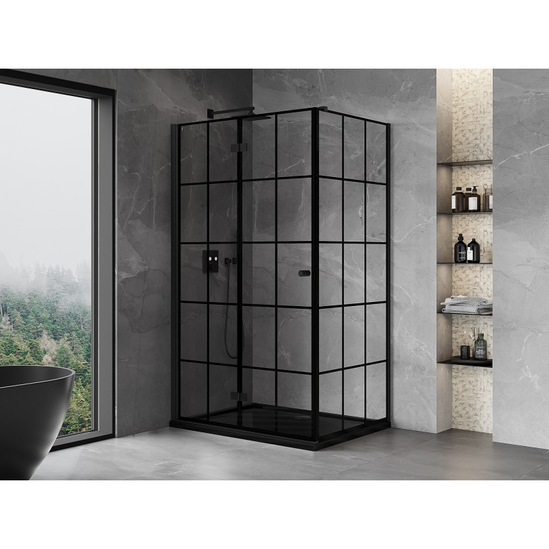 Mexen Mist-F volditav dušinurk vasak 120 x 85 cm, must ruudustik, must - 8A6T-120-085-70-77-L