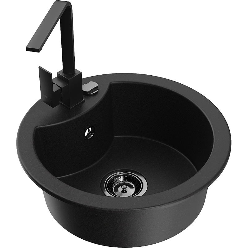 Mexen Diego 1-Bowl Granite Sink with Rita Kitchen Tap, Black - 6512-77-670300-70-B