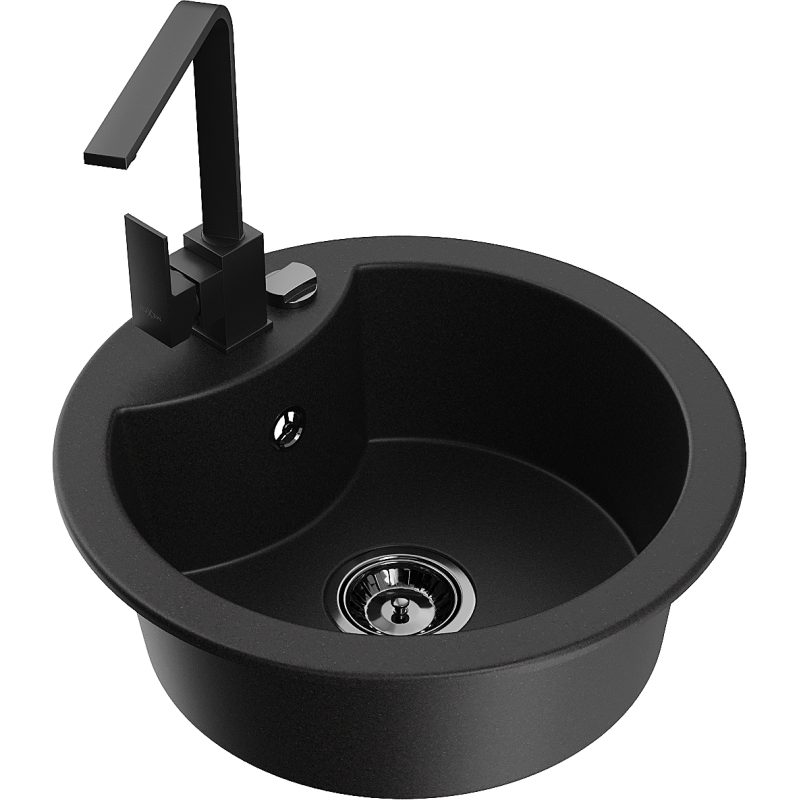 Mexen Diego granitizlietne ar vienu nodalījumu un virtuves jaucējkrānu Rita, melns - 6512-77-670300-70-B