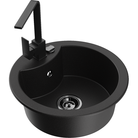 Mexen Diego 1-Bowl Granite Sink with Rita Kitchen Tap, Black - 6512-77-670300-70-B