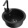 Mexen Diego 1-Bowl Granite Sink with Rita Kitchen Tap, Black - 6512-77-670300-70-B