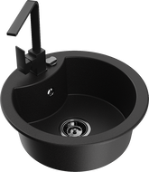 Mexen Diego 1-Bowl Granite Sink with Rita Kitchen Faucet, Black - 6512-77-670300-70-B
