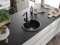 Mexen Diego 1-bowl granite sink with Rita kitchen tap, black - 6512-77-670300-70