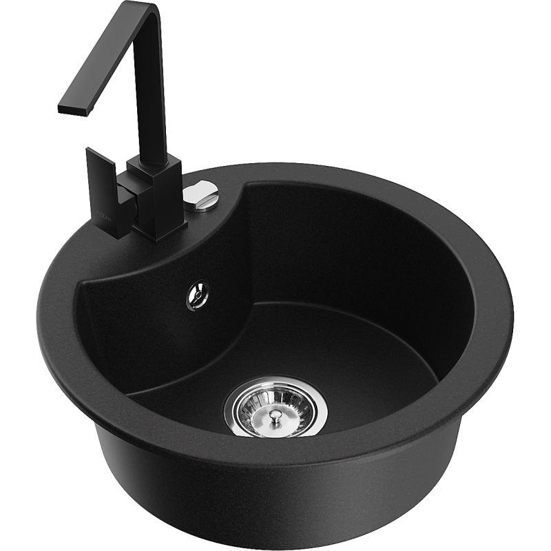 Mexen Diego 1-bowl granite sink with Rita kitchen tap, black - 6512-77-670300-70