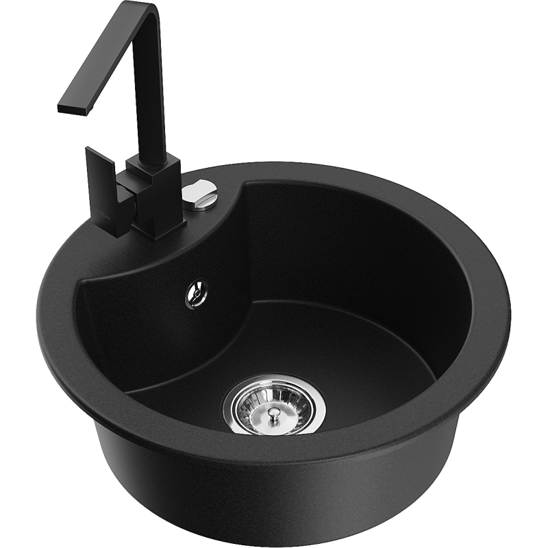 Mexen Diego fregadero de granito de 1 cubeta con grifo de cocina Rita, negro - 6512-77-670300-70