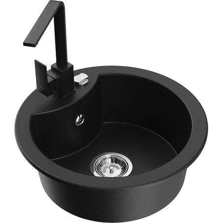 Mexen Diego 1-bowl granite sink with Rita kitchen tap, black - 6512-77-670300-70