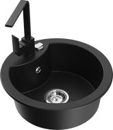 Mexen Diego fregadero de granito de 1 cubeta con grifo de cocina Rita, negro - 6512-77-670300-70