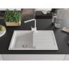 Mexen Bruno granite sink, single-bowl with drainer and Rita kitchen tap, white - 6513-20-670300-20