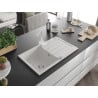 Mexen Bruno granite sink, single-bowl with drainer and Rita kitchen tap, white - 6513-20-670300-20