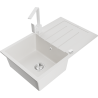Mexen Bruno granite sink, single-bowl with drainer and Rita kitchen tap, white - 6513-20-670300-20