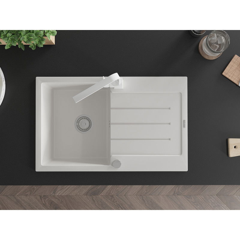 Mexen Bruno Granitspüle 1-Becken mit Abtropffläche und Küchenarmatur Rita, weiß - 6513-20-670300-20