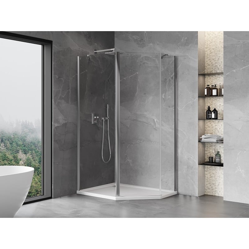 Mexen Mist cabine de douche asymétrique pentagonale pivotante 100 x 80 cm, transparent, chrome - 8A8-100-080-01-00