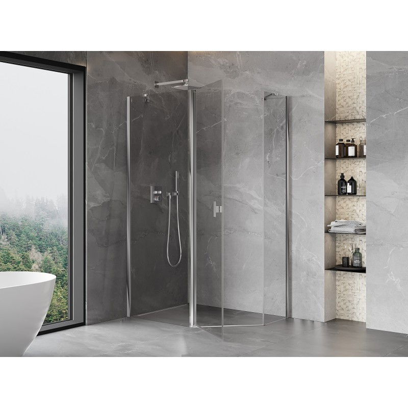 Mexen Mist asymmetric pentagonal shower enclosure with hinged door 100 x 90 cm, transparent, chrome - 8A8-100-090-01-00