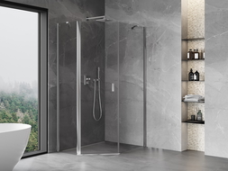 Mexen Mist cabine de douche pentagonale asymétrique pivotante 80 x 90 cm, transparent, chrome - 8A8-080-090-01-00