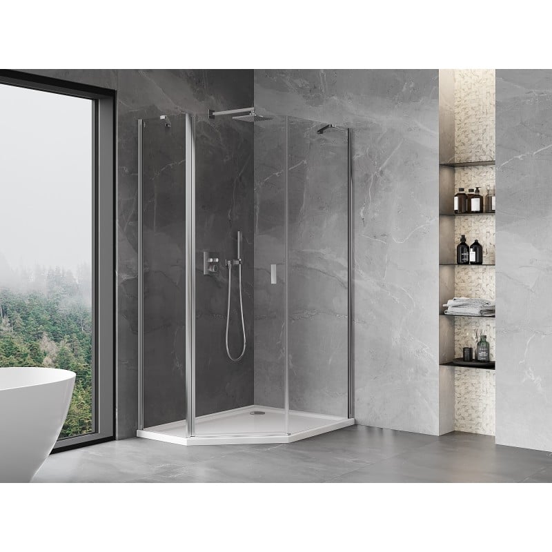 Mexen Mist asymmetrical pentagonal shower enclosure 80 x 90 cm, transparent, chrome - 8A8-080-090-01-00