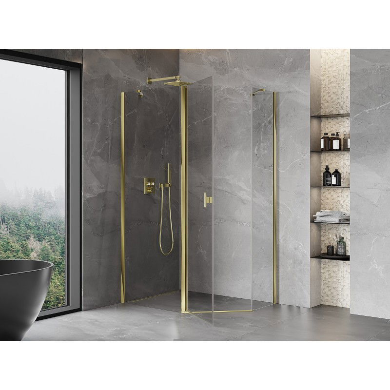 Mexen Mist cabina doccia pentagonale asimmetrica a battente 100 x 90 cm, trasparente, oro - 8A8-100-090-50-00
