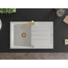 Mexen Bruno granitische spoelbak met 1 kamer, afdruiprek en keukenmengkraan Rita, wit - 6513-20-670300-50