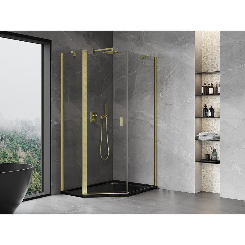 Mexen Mist pentagonal asymmetrical pivot shower cabin 80 x 100 cm, transparent, gold brushed - 8A8-080-100-55-00