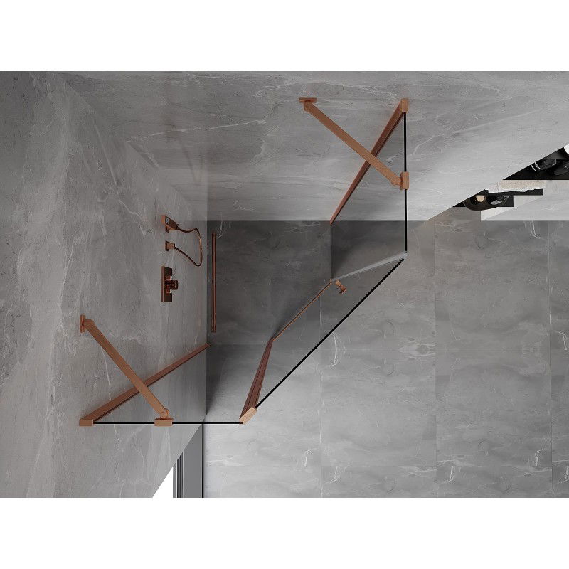 Mexen Mist cabina de ducha pentagonal abatible 100 x 100 cm, transparente, cobre cepillado - 8A8-100-100-65-00