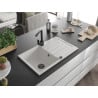 Mexen Bruno granite sink 1-bowl with drainer and Rita kitchen tap, white - 6513-20-670300-70