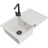 Mexen Bruno granite sink 1-bowl with drainer and Rita kitchen tap, white - 6513-20-670300-70