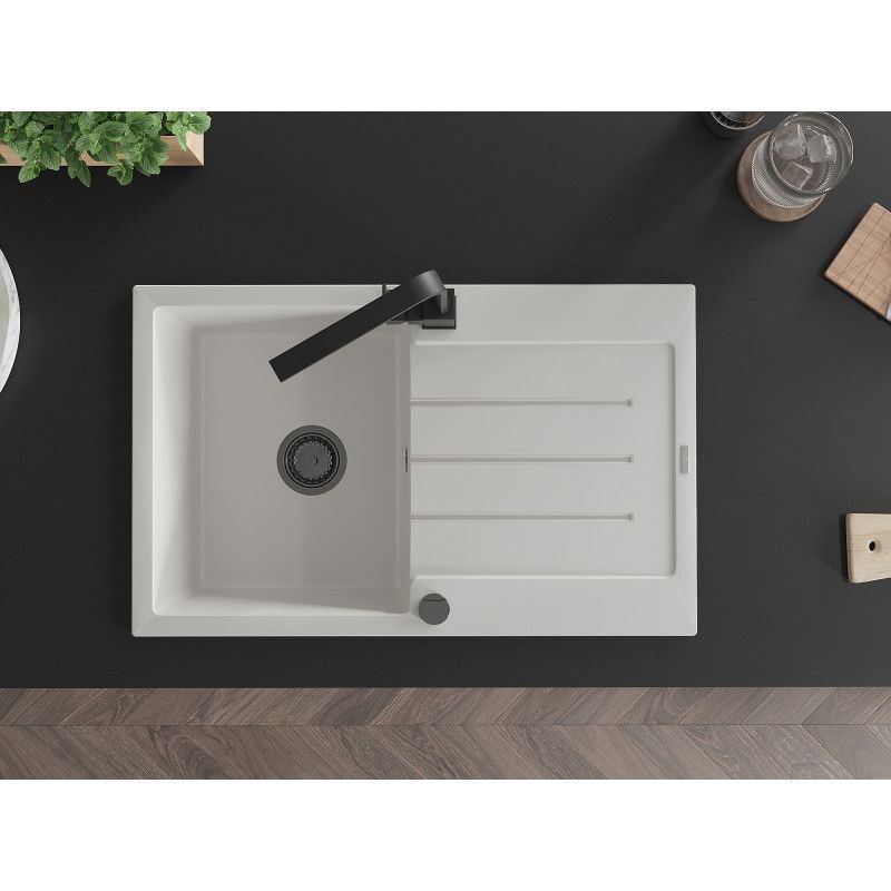Mexen Bruno graniittinen 1-altainen tiskiallas valutustasolla ja keittiöhanalla Rita, valkoinen - 6513-20-670300-70