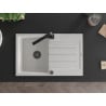 Mexen Bruno granite sink 1-bowl with drainer and Rita kitchen tap, white - 6513-20-670300-70