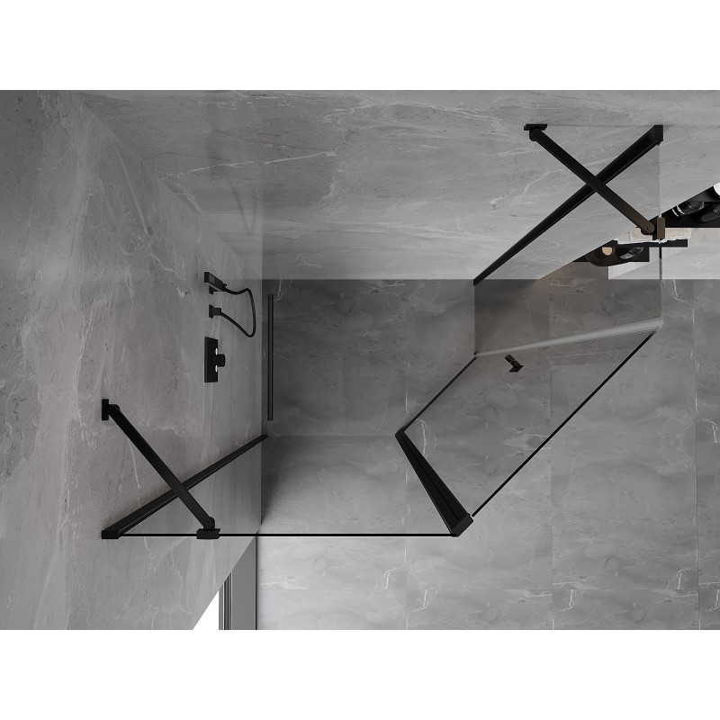 Mexen Mist asymmetrisk femkantig duschkabin med dörröppning 100 x 80 cm, transparent, svart - 8A8-100-080-70-00