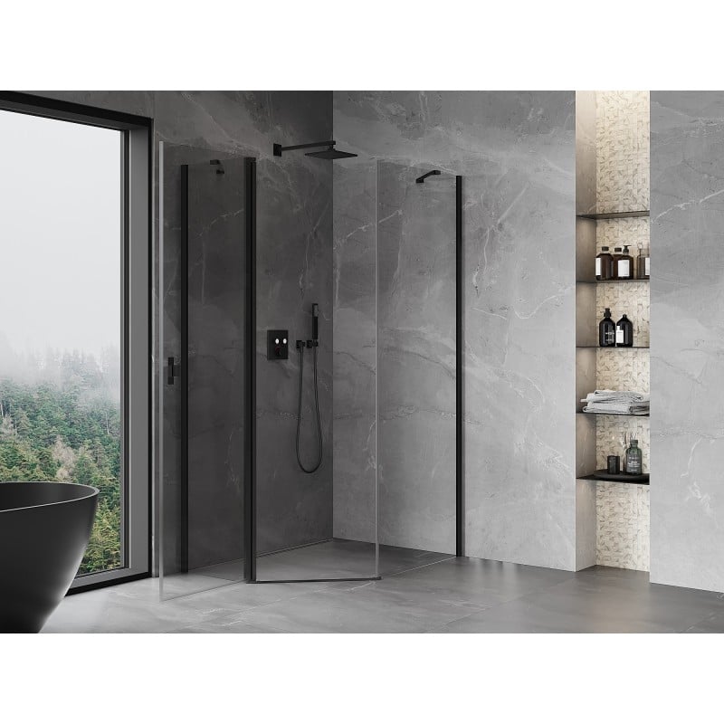 Mexen Mist cabine de douche pentagonale asymétrique pivotante 90 x 100 cm, transparent, noir - 8A8-090-100-70-00