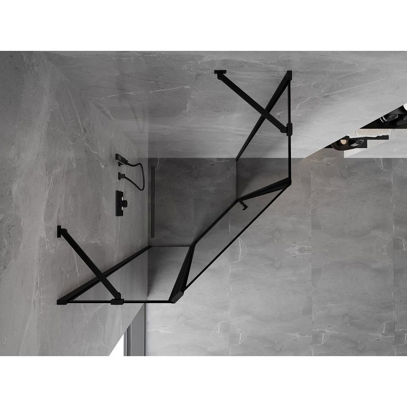 Mexen Mist Fünfeck-Duschkabine, schwenkbar, links, 90 x 90 cm, schwarzer Rahmen, schwarz - 8A8-090-090-70-70-L