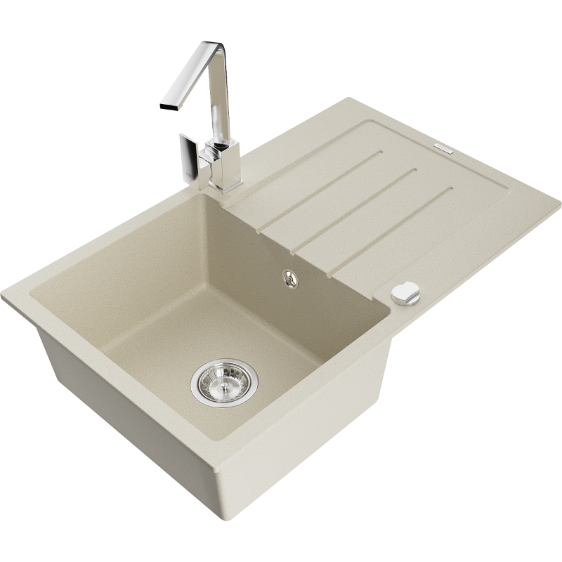 Mexen Bruno Graniittinen 1-altaan pesuallas kuivausalueella ja Rita-keittiöhanalla, beige - 6513-69-670300-00