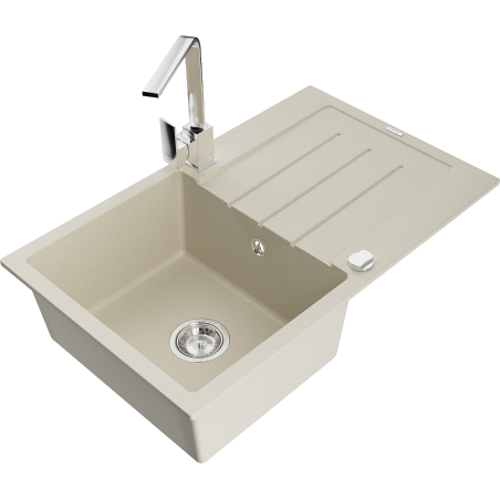 Mexen Bruno lavello in granito a 1 vasca con sgocciolatoio e rubinetto da cucina Rita, beige - 6513-69-670300-00