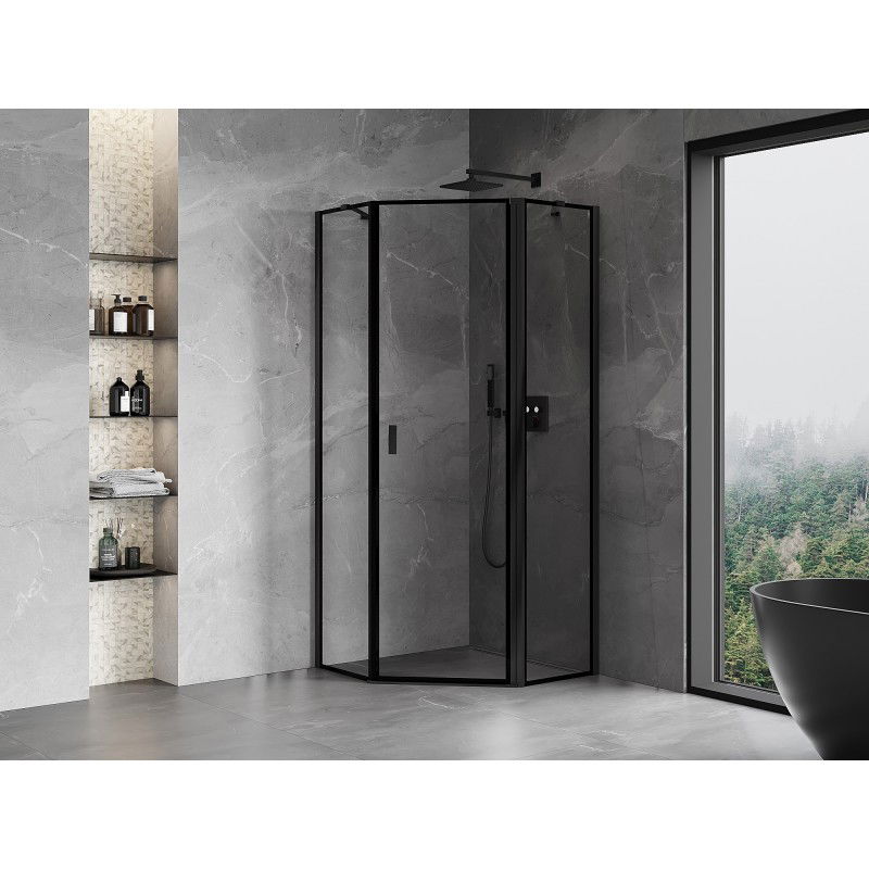 Mexen Mist pentagonal shower cabin right hinge 100 x 100 cm, black frame, black - 8A8-100-100-70-70-P