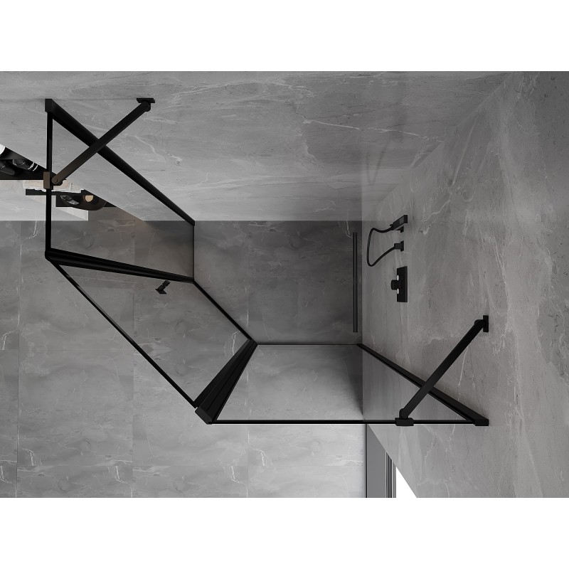 Mexen Mist cabine de duche pentagonal assimétrica de abrir à direita 100 x 80 cm, moldura preta, preta - 8A8-100-080-70-70-P