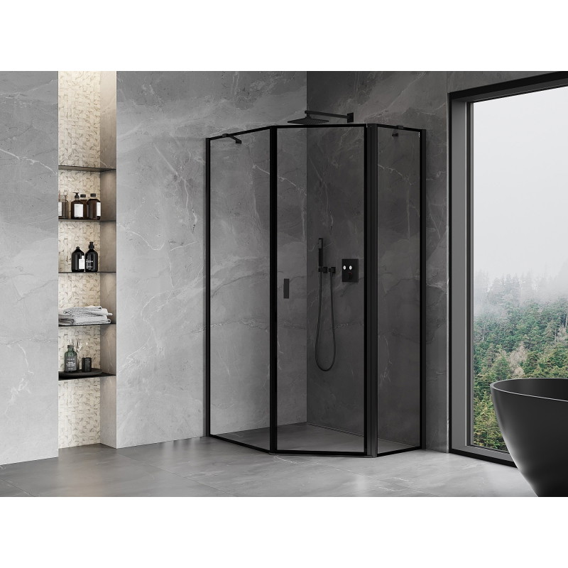 Mexen Mist asymmetrical pentagonal right-hand shower cabin 80 x 100 cm, black frame, black - 8A8-080-100-70-70-P