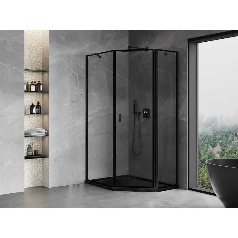Mexen Mist asymmetrical pentagonal right-hand shower cabin 80 x 100 cm, black frame, black - 8A8-080-100-70-70-P