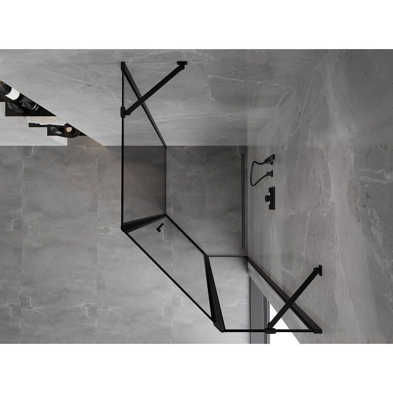 Mexen Mist cabina de ducha pentagonal asimétrica con bisagra derecha 90 x 100 cm, marco negro, negro - 8A8-090-100-70-70-P