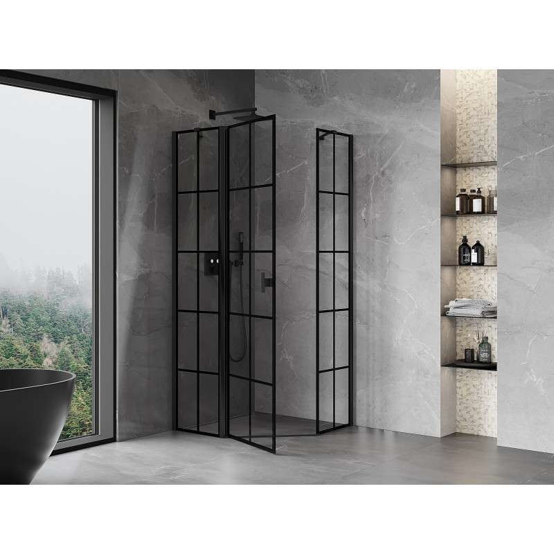 Mexen Mist pentagonal shower cabin with hinged left door 80 x 80 cm, black grid, black - 8A8-080-080-70-77-L