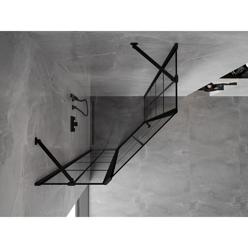 Mexen Mist vijfhoekige douchecabine scharnierend links 90 x 90 cm, zwart raster, zwart - 8A8-090-090-70-77-L