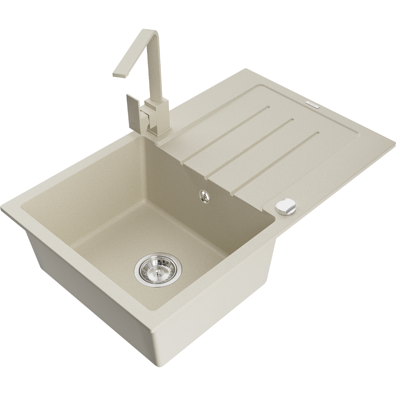 Mexen Bruno fregadero de granito de 1 compartimento con escurridor y grifo de cocina Rita, beige - 6513-69-670300-69