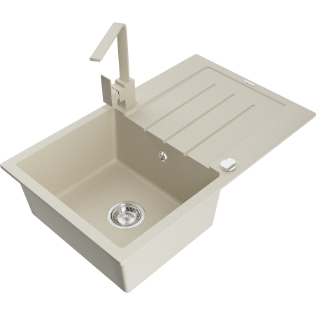 Mexen Bruno fregadero de granito de 1 compartimento con escurridor y grifo de cocina Rita, beige - 6513-69-670300-69
