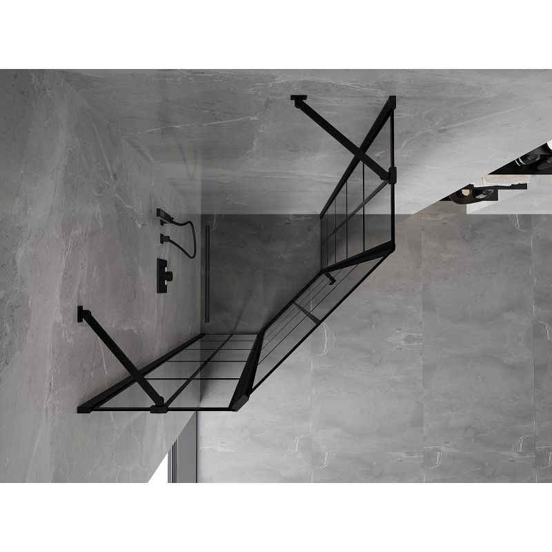 Mexen Mist cabina doccia pentagonale a battente sinistra 100 x 100 cm, griglia nera, nero - 8A8-100-100-70-77-L
