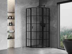 Mexen Mist petokutna tuš kabina s preklopnim desnim vratima 90 x 90 cm, crna rešetka, crna - 8A8-090-090-70-77-P
