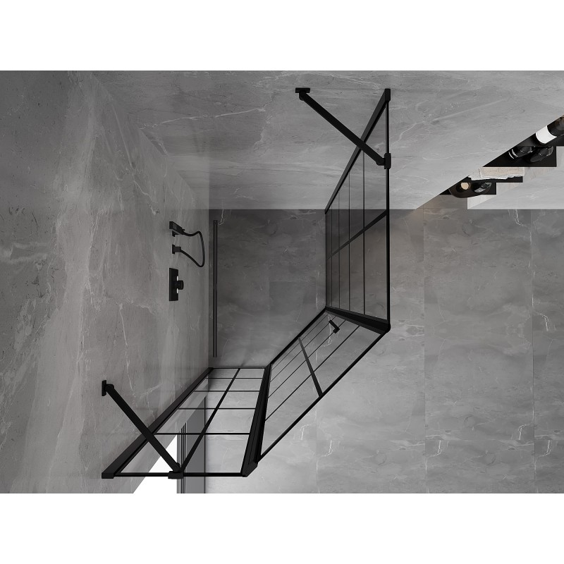 Mexen Mist Asymmetrisk pentagon duschkabin med svängdörr vänster 80 x 100 cm, svart rutnät, svart - 8A8-080-100-70-77-L