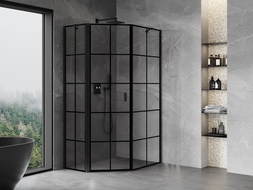 Mexen Mist asymmetrische, fünfeckige Duschkabine, links öffnend, 80 x 100 cm, schwarzes Gitter, schwarz - 8A8-080-100-70-77-L