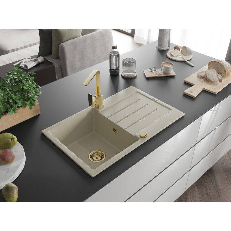 Mexen Bruno Granit Spullsteen mat enger Schoss an enger Kichenkran Rita, beige - 6513-69-670300-50